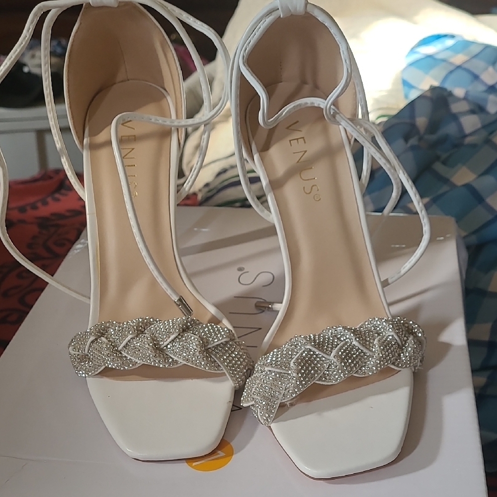 VENUS White and Silver Crystal Embellished Heels